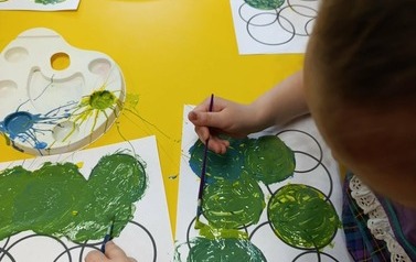 Praca plastyczna - mieszanie kolor&oacute;w niebieskiego i ż&oacute;łtego
