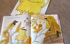 Ilustracja z książki "Kolorowy potw&oacute;r" i namalowany ż&oacute;łty potw&oacute;r.